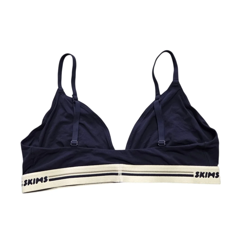 Skims Fits Everybody Logo Triangle Bralette Bra Navy Blue Meduim NWOT - Picture 2 of 3